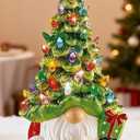 Lighted Up Christmas Gnome Tree Decorations, DIY Ceramic Gnome Christmas Tree with Multicolored Lights, Mini Faceless Old Man Prelit Xmas Holiday Decor for Tabletop Home Room Fireplace Office