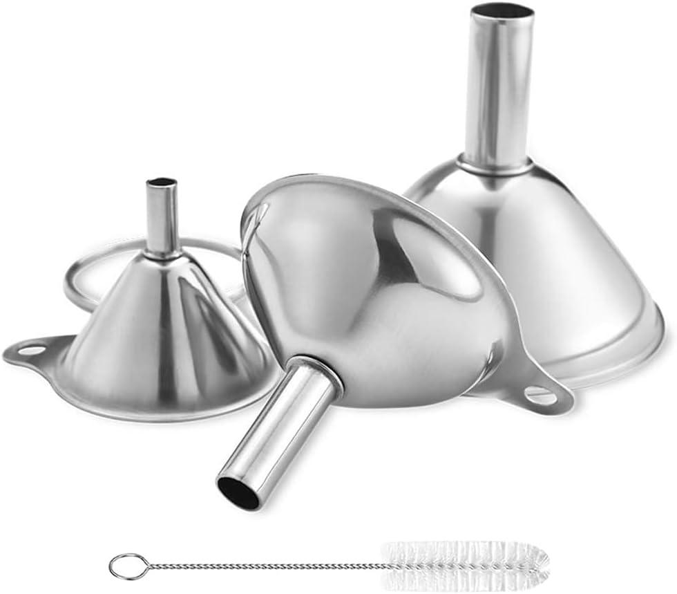 Metal Stainless Steel Funnel, Large Medium Small Funnel Set of 3, Food Grade Mini Kitchen Funnels for Transferring Essential Oils, Liquid, Fluid, Small Funnels for Filling Bottles Flask Cooking