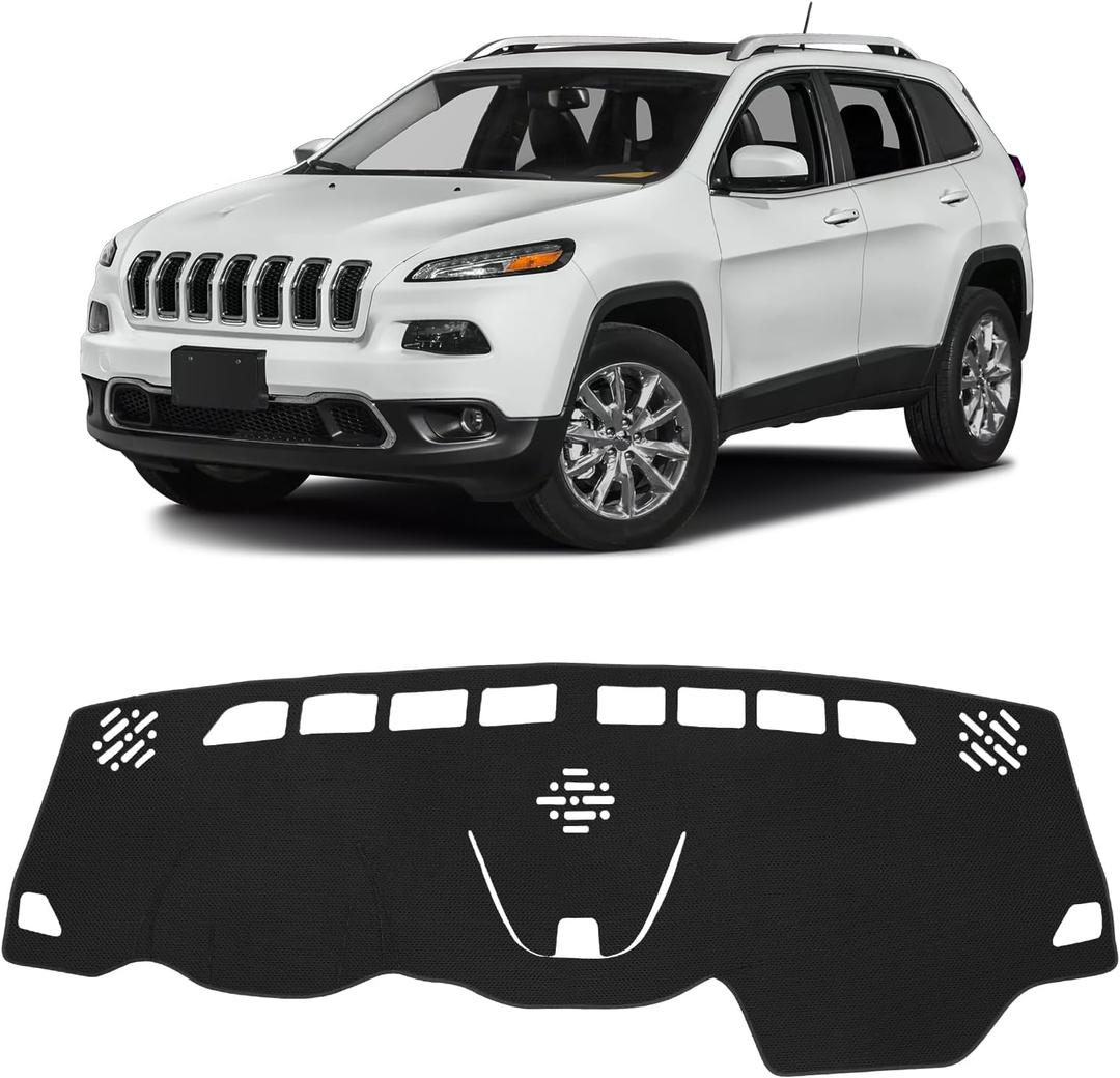 FIILINES Dash Cover for 2014-2023 Jeep Cherokee, Dashboard Mat Accessories Dash Cover Sunshade Nonslip Mesh Protector No Glare Black