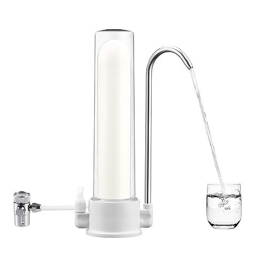 Countertop Water Filter System 8000 Gallons Food Grade ABS Plastic Faucet Water Filter with Washable Ceramic Filter Element Reduces 99% Chlorine, Heavy Metals, Sediment, Bad Taste (1 Filter Included)