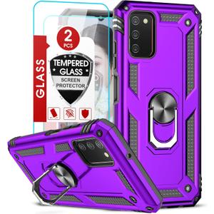 LeYi Phone Case for Samsung Galaxy A03S, Galaxy A03S Case with Screen Protector [2 Pack], Heavy Duty Shockproof Protective Case for Women with Magnetic Ring Stand for Samsung A03S (6.5 Inch), Purple