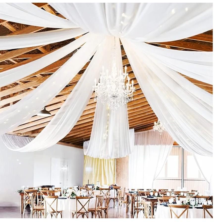 6 Panels White Ceiling Drapes for Wedding 5ftx45ft Arch Draping Fabric Sheer Curtains Voile Chiffon Drapery for Party Ceremony Stage Swag Decorations