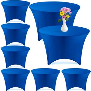 Preboun 8 Pack 72 Inch/ 6 FT Spandex Round Tablecloth Fitted Stretch Tablecloth Elastic Table Cover for Wedding Party Restaurant Banquet Cocktail and Halloween (Royal Blue)