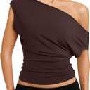REORIA Womens Cinched Waist Off The Shoulder Tops Cap Sleeve Tee Shirts Casual Loose Summer Outfits 2026 XS