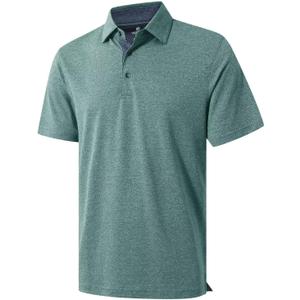 VEBOON Men's Polo Shirts Long and Short Sleeve Cotton Blend Heather Moisture Wicking Casual Collared Shirts (L)