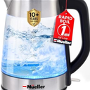 Mueller Rapid Boil Electric Tea Kettle 1.8L – Borosilicate Glass & Stainless Steel – BPA-Free Hot Water Boiler, LED Light, Auto Shut-Off, Boil Dry Protection Fast Water Heater – Kitchen Appliances