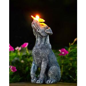 Goodeco Dog Statue with Solar Butterfly - Ideal Gifts for Mom, Dad or Birthdays, Beautifully Crafted Outdoor Decorations to Wow Your Guests