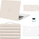 MOSISO Compatible with MacBook Pro 14 inch Case M5 2026 M4 M3 M2 M1 2025-2021 A3427 A3426 A3434 A3112 A3185 A3401 A2918 A2992 A2779 A2442, 5 in 1 Kit Plastic Hard Shell &Puffy Sleeve Bag, Sand