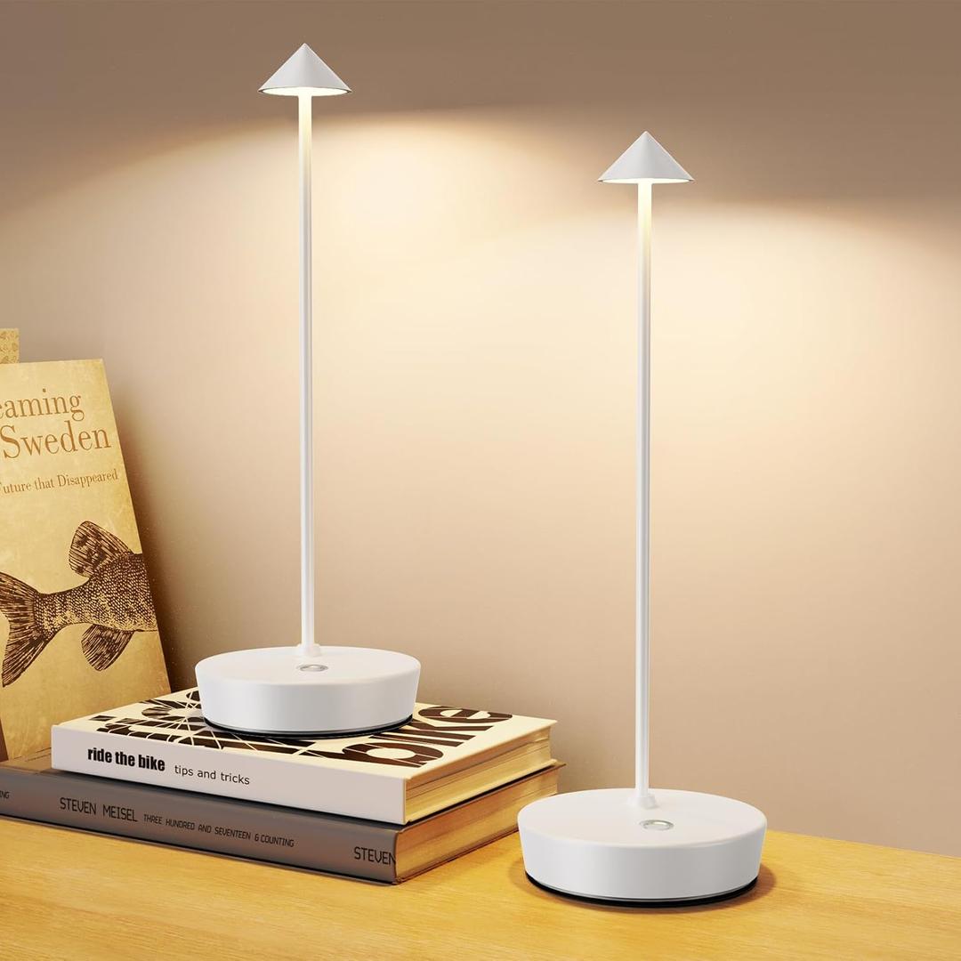2Pack Cordless Table Lamp Rechargeable, Portable Outdoor LED Table Lamp Waterproof 6000mAh Battery Desk Lamp, 3 Color Stepless Dimming Table Light for Restaurant/Bedroom/Bar/Outdoor Party