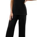 WIHOLL Two Piece Sets for Women Summer Outfits Matching Lounge Sets Wide Leg Crop Pants Vacation Travel (Black, L)
