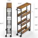 4 Tier Slim Rolling Storage Cart Narrow Space Utility Cart with Handle Metal Frame with Wood Top Table Sturdy Cart Organizers and Storage for Kitchen Bathroom Laundry Office, 5.1 Inches Deep Black