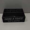 Paper Plate Holder, Utensil Caddy Organizer, Wood Paper Plate Dispenser, Silverware Caddy Holder, and Disposable Coffee Bar Accessories Box for Kitchen Counter, Party, Camping, Picnic (6 compartment)