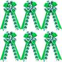 WILLBOND 6 Pcs St. Patrick's Day Wreath Bow Green Shamrock Satin Bow Gift, Clover Irish Holiday Ornament for Saint Patrick's Day Party Decor Door Wall Porch Indoor Outdoor Decoration