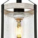 Farmhouse Pendant Light, Seeded Glass Kitchen Light with Metal Cage, Rustic Hanging Pendant Lighting Fixture with Distressed Wood Finish, Modern Farmhouse Island Light for Dining Room, Foyer (White-2)