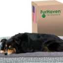 Furhaven Orthopedic Dog Bed for Large/Medium Dogs w/ Removable Bolsters & Washable Cover, For Dogs Up to 55 lbs - Plush & Almond Print L Shaped Chaise - Gray Almonds, Large