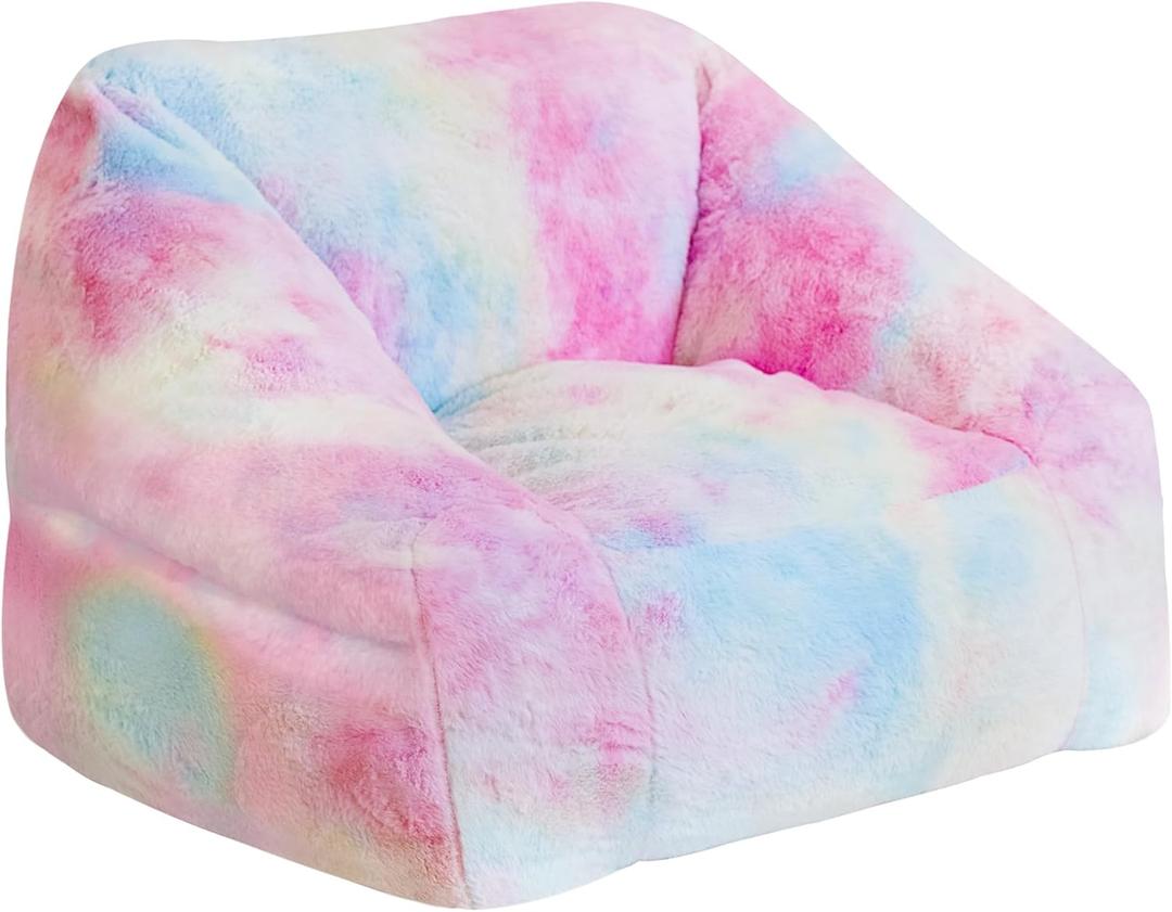 Cvortll Bean Bag Chairs for Kids, 27" Modern Rainbow Colors Beanbag Sofa with Sponge Filling & Comfy Soft Faux Fur, Kids Teens Bean Bags Chair Sofa for Bedroom, Living Room (Colorful)