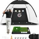 Golf Net: 10x7ft Golf Hitting Practice Net for Indoor & Outdoor Use with Heavy-Duty Base Dual-Turf Mat, Chipping Swing Training Mult-Target Nets for Backyard Driving, Gifts for Men Dad Husband Golfers