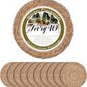GENMOUS Woven Placemats Set of 10, 13" Round Placemats Natural Water Hyacinth Boho Placemats, Farmhouse Rattan Chargers for Dinner Plates, Rustic Braided Wicker Table Mats for Thanksgiving, Home, Wedding