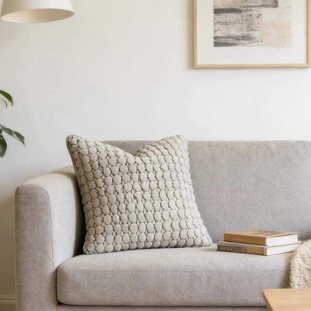 Pillow Cover 24x24 1 Piece Velvet Euro Sham Decorative Farmhouse Pillowcase Boho Square Cushion Covers Soft Bubble Texture for Couch Sofa Bed Bedroom Car Living RoomBeige Gray