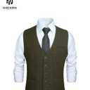 HISDERN Men's Suit Vest Plaid Dress Vest for Men Slim Fit Formal Business Waistcoat Tuxedo V-Neck Solid Vest for Wedding (Medium)