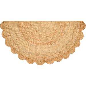 Half Hand Woven Area Rug Braided Jute Scalloped Border, Decor Collection Classic Quality Made for Living Room, Kitchen, 22x42 - Natural (1'10" x 3'6" (Semicircular))