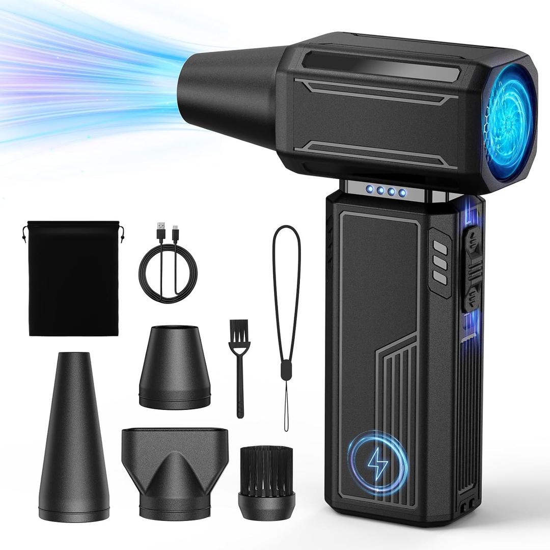 Compressed Air Duster,200000RPM Electric Portable Air Duster,Stepless Speed Mini Blower,No Canned Dust Blower, Rechargeable Cordless Jet Fan for Computer Keyboard Car Cleaning,Dry,Inflation-Black