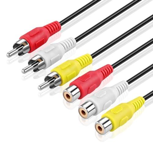 TNP 3 RCA Extender Extension Cable (6 Feet) - 3RCA Male to Female Red White Yellow Cable - Audio Video Composite Cable Adapter Cord Wire Coupler Jack Plug for DVD, CD, AV TV, Stereo, Amplifier