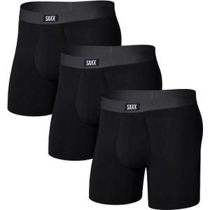 SAXX Underwear Co. Men's Core Cotton Boxer Brief with Fly, Pouch, 3-Pack (Black, M)