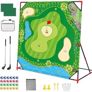 Golf Chipping Game with Stand - 54"x 54" Golf Target Backyard Game Set Includes 24 Sticky Balls, 2 Clubs, 2 Hitting Mats, Portable Golf Game for Chipping Practice for Dads Golfers