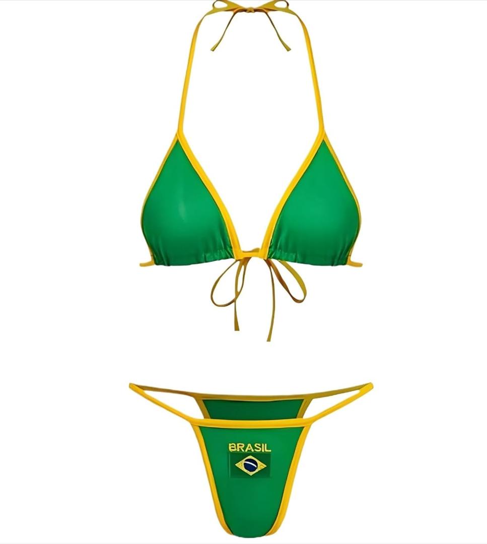 Brazil Mexico Jersey Y2k Halter Bikini Sets Cute 2 Piece Sexy Swimsuit Beach Sets Women Summer (S)
