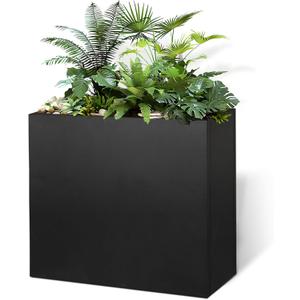 Black Steel Metallic Heavy Planter for Outdoor Plants 24"x10"x24" Metal Garden Planter Spliced Flower Pot with Partitions for Outside,Indoor,Garden (Black, 24 * 10 * 24)