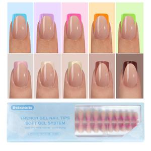 300Pcs French Tip Press on Nails, Short Square Soft Gel Nail Tips in 15Sizes, 3 in 1 Pre-lasting Acrylic Fake Nails, No Need to File False Nail Tips Extension for Women Nails Art DIY