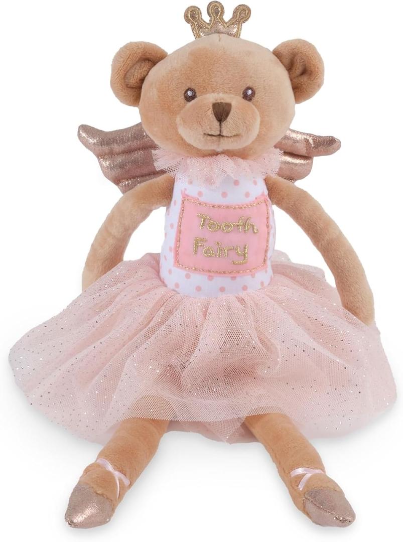 Bearington Collection Tooth Fairy Tooth Holder Plush Pillow for Girls  Hanging Doll for Bed, Door, Nightstand - Bear Sparkles 14"