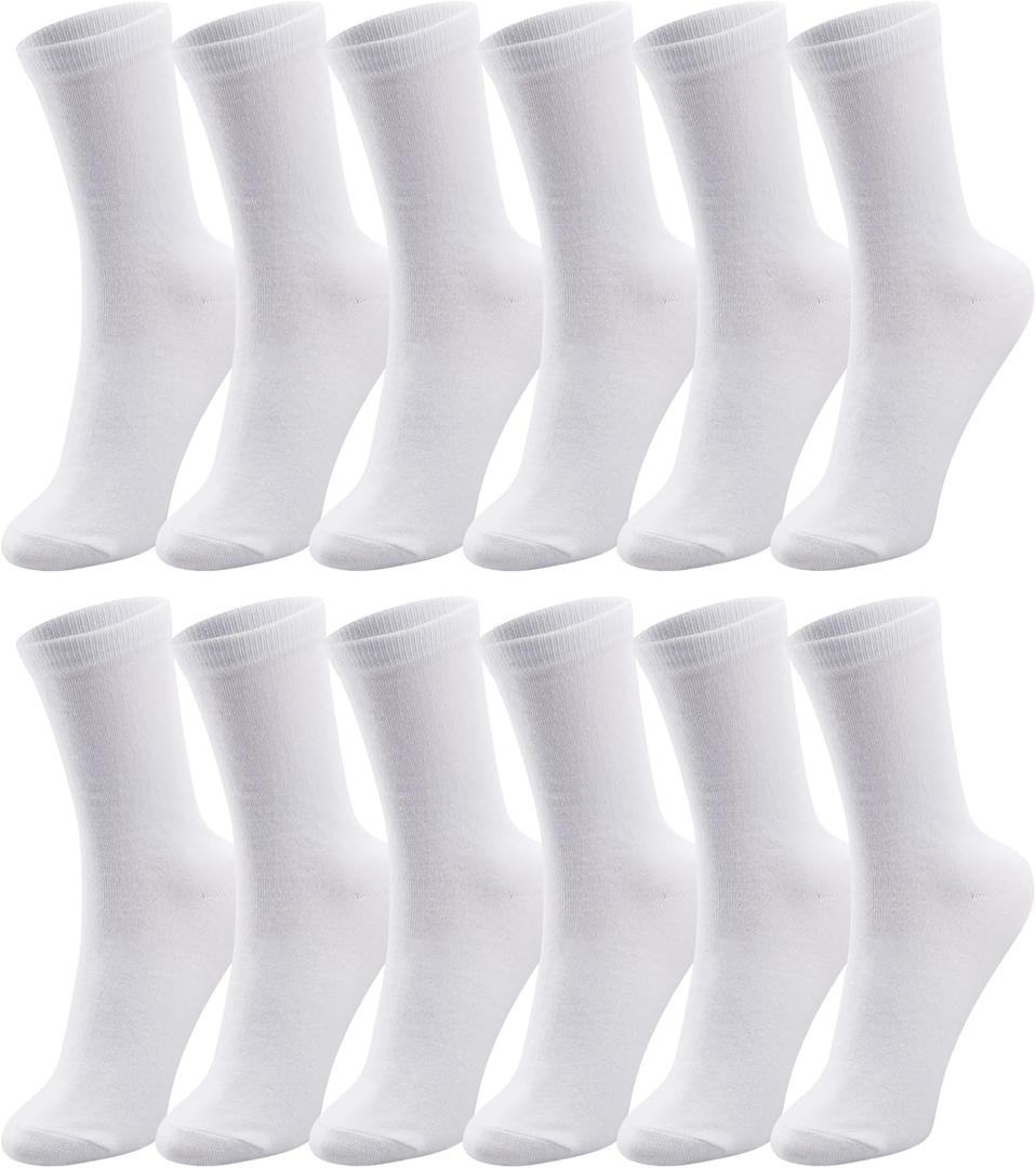 Duufin 12 Pairs Men's Crew Socks Mid Calf Casual Workout Gym Plain Crew Athletic Socks for Men (10-13, White)