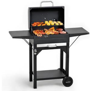 MASTER COOK Charcoal Grills with Two Side Tables, 17'' Outdoor Smoker Barbecue bbq grill for Camping, Patio,Backyard Party, Picnic, Black