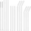 2 x Dsmile 12 Pcs Reusable Glass Straws - Size 10.5"x8mm,8.5"x8mm,Including 6 Straight and 6 Bent Clear Glass Straws with 2 Cleaning Brush for for Smoothies, Coffee, Juice, Sodas, Cocktails, 10.5inch +8.5nch