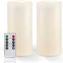Homemory 8" x 4" Large Waterproof Outdoor Flameless Candles with Remote Control and Timer, Battery Operated Flickering LED Pillar Candles for Indoor Outdoor Lanterns, Porch, Long Lasting, Set of 2 (Ivory White)