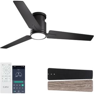 CJOY Ceiling Fan with Lights, 48 Inch Low Profile Ceiling Fans with Light and Remote, Reversible DC, Flush Mount, 3CCTDimmable, Modern Indoor/Outdoor Design for Bedroom, Living Room, Patio, Kitchen