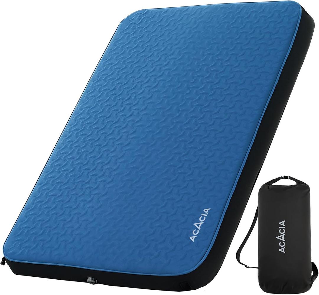 ACACIA 4.3" Thick Self Inflating Sleeping Pad with Foam | Innovative Y-Shaped Telescopic Structure | Ultraportable Camping Mattress | Outdoor Compact Air Mat for Tent Car | (Full, Blue)