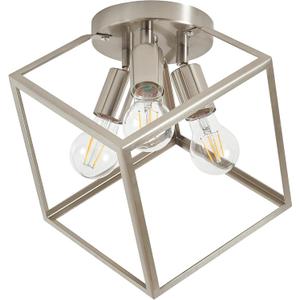 Brushed Nickel Flush Mount Ceiling Light, Multi-Directional Geometric Light Fixtures Ceiling Mount, Modern Metal Frame Kitchen Foyer Lights With E26 Base for Farmhouse Living Room Hallway Porch