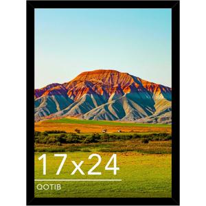 17x24 Picture Frame Black for Wall Mounting, Horizontal and Vertical Formats for Wall Hanging, Wood 17x24 Frame, Black, 1 Pack