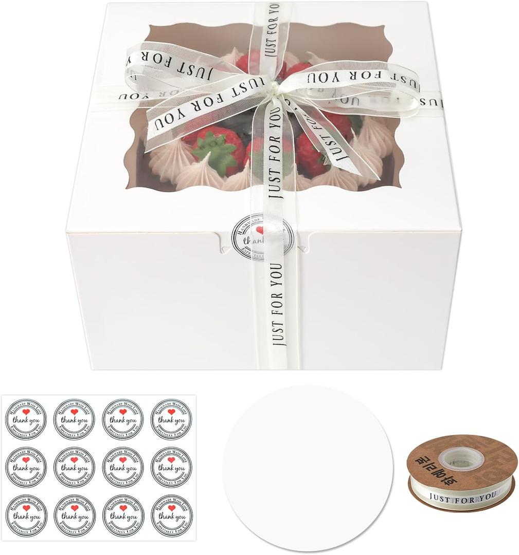 28 Packs 9x9x5 Inch Small Cake Boxes, White Bakery Boxes with Window, 9 inch Cake Containers with Lids for Valentine's Day Mother's Day Cheesecake, Cakes. (9 * 9 * 5inch/28pcs)