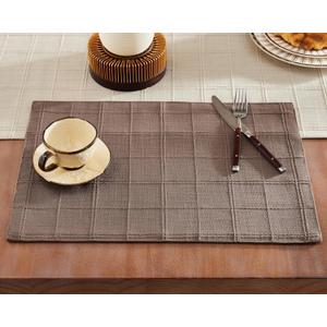 ZeeMart Linen Checked Placemats Set of 6, Plaid Embroidery Textured Table Mats, Double Layer Thick Farmhouse Rustic Place Mats for Kitchen Dining Table Home Decor, Cocoa Brown 13x19 Inch