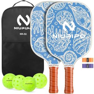 niupipo Pickleball Paddles Set of 2, USAPA Approved Graphite Carbon Fiber Pickleball Rackets, Polypropylene Honeycomb Core, Cushion 4.72In Grip, Bag/Cover, Pickle Ball Paddle Set for Men Women (Sky Blue)