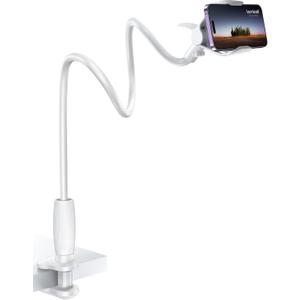 Lamicall Gooseneck Phone Holder for Bed - 360 Adjustable Clamp Clip, Overhead Cell Phone Mount Stand for Desk, Compatible with All Cellphone, White