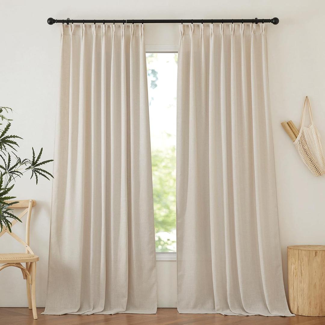 NICETOWN Cream Beige Linen Blackout Curtains for Bedroom 84 Inches Long, Back Tab/Rod Pocket Living Room Drapes, Thermal Insulated Textured Country Farmhouse Curtains, 2 Panels, 52" W x 84" L