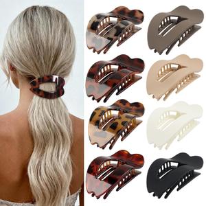 Flat Hair Clips for Women - Stylish French Lay Down Flat Claw Clips for Thick Thin Hair, Comfortable Curved Large Flat Clips, Leopard Print Non-Slip Strong Hold Hair Accessories, Tortoise Pack of 8 (Style 1)