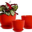 Ceramic Plant Pots - 4"/5"/6" Inch Red Planters Set of 3 with Drainage Holes and Saucer - Indoor Flower Pots for Plants Ceramic Planters for Indoor Gardening Succulent Pots(Red)