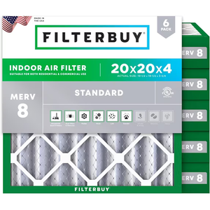 Filterbuy 20x20x4 Air Filter MERV 8 Dust Defense, Pleated HVAC AC Furnace Filter Replacement, 6-Pack