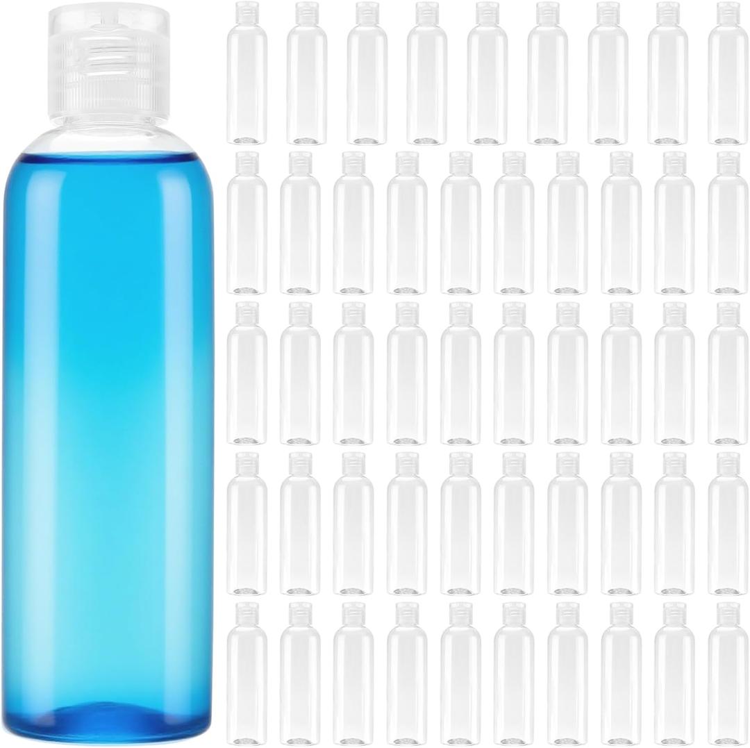 MOUYAT 50 Pack 4oz Clear Plastic Flip Cap Bottles, 120ml Empty Squeeze Travel Bottles, Mini Refillable Flip Cap Travel Size Sample Containers for Lotion, Cream and Toiletries